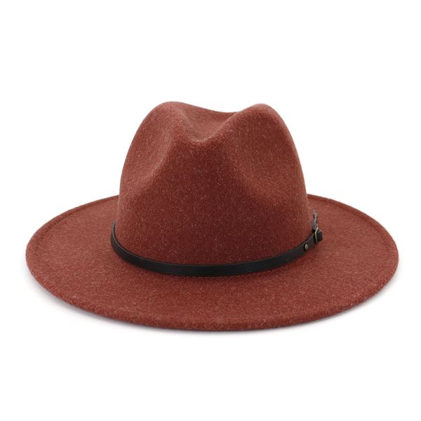 Cappelli Fedora vintage in feltro di lana a tesa larga all'ingrosso con fibbia per cintura