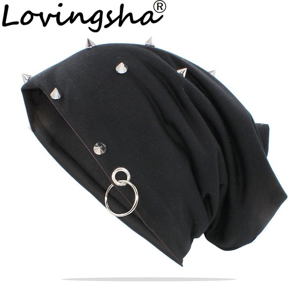

lovingsha new fashion men women hat with rivet brand caps hip hop beanies casual thick winter warm bonnet hat ht158