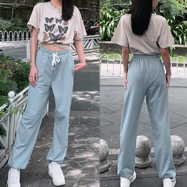 

college style high waist harem pants street cotton casual trousers simple sport overalls loose activity wear, Black;white