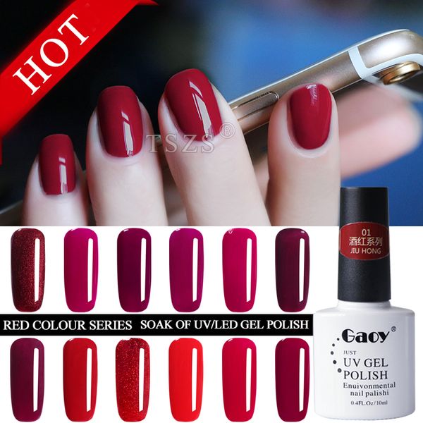 

6pcs/lot nail art gaoy red series wine red gel polish uv led lamp soak off varnish salon 10ml, Red;pink