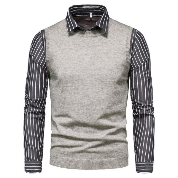 

men's sweaters mens autumn knits fake two piece sweater cloths casual style with shirts, White;black