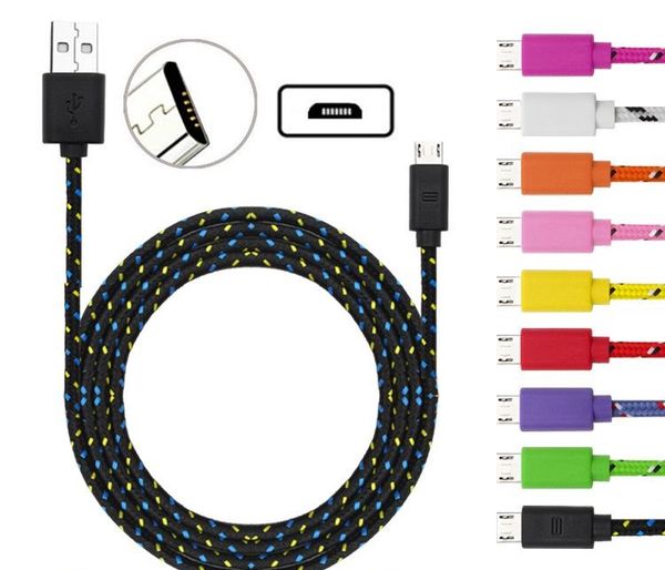 

1m 3ft fabric braided type c v8 micro usb data charging charger cable for samsung galaxy s6 s8 s9 s10 huawei htc android huawei
