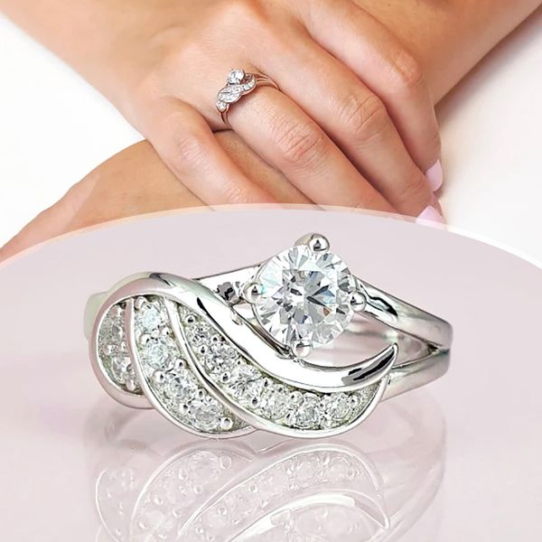 

classics angel wing ring silver colour cubic zirconia charming ring gift for women engagement wedding crystal princess, Slivery;golden
