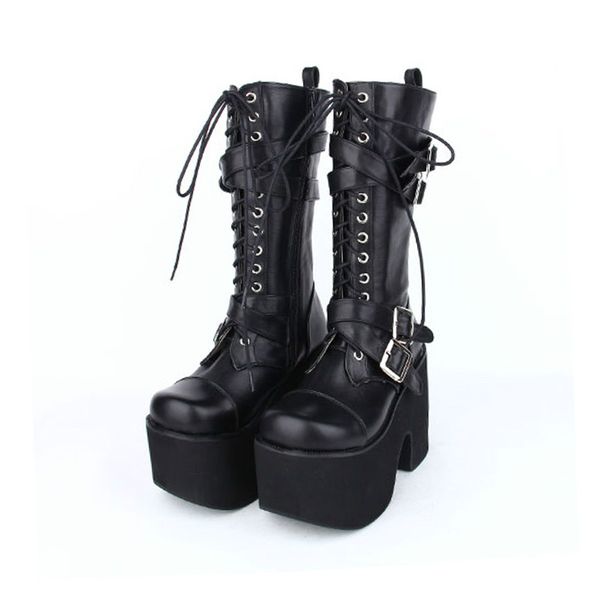 

princess sweet punk shoes autumn and spring anime boots thick soled platform shoes punk boots super heel cool women pu7002, Black
