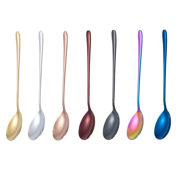 

spoons korean stainless steel spoon titanium-plated gold long handle home restaurant el mixer tableware