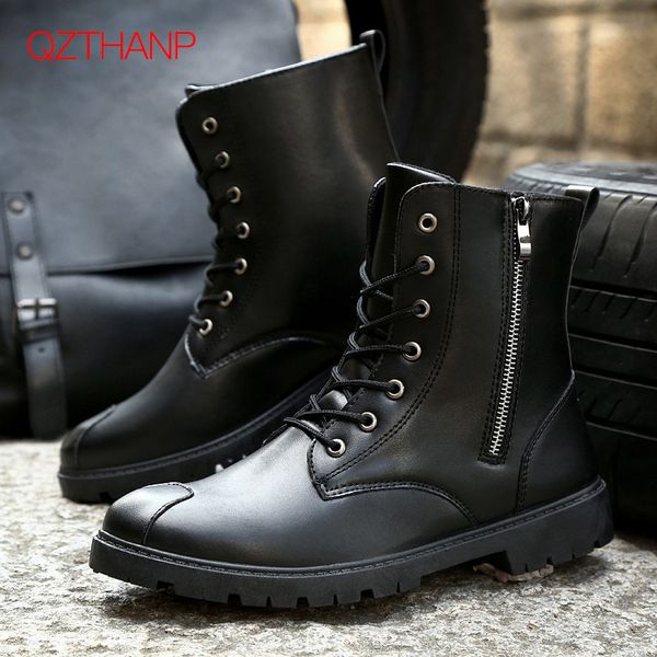 

autumn winter fashion men boots casual men shoes style solid colors warm motorcycle boots male flats erkek ayakkabi, Black
