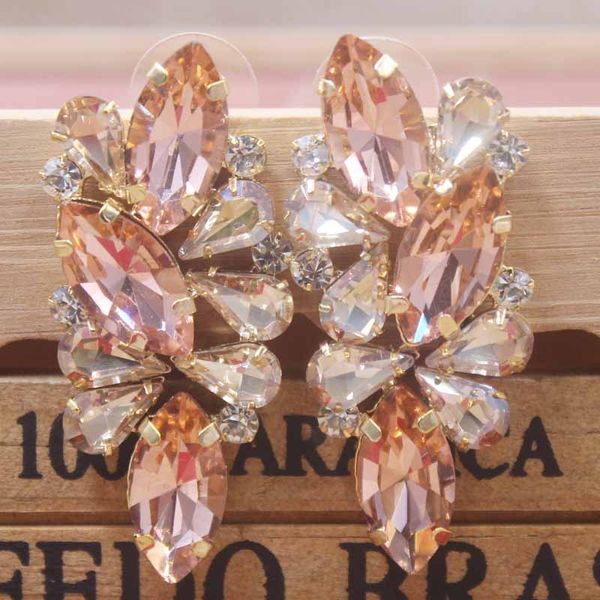 

zerong colorful rhinestone earrings with champagne/red/fuchsia glass stone lady valentine's day gifts stud earrings, Silver