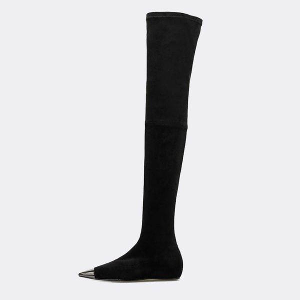 

boots arden furtado 2021 autumn fashion women's shoes over the knee high flat thigh metal cap stretch 45, Black