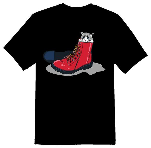 

black or white tee puss in boots cat kitten homme customized tee shirt