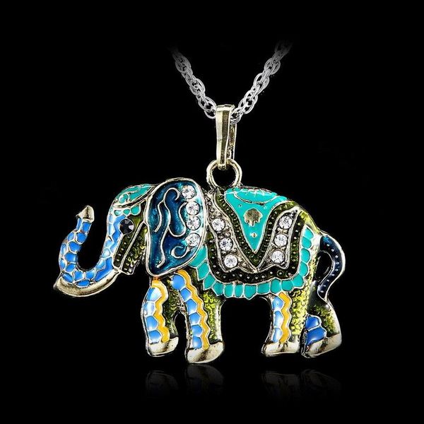 

vintage retro women jewelry accessories unique necklace gold color elephant pendant exquisite long necklaces silver link chain