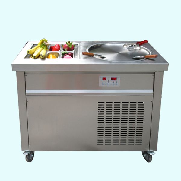 Kapı Mutfak Ekipmanlarına Ücretsiz Sevkiyat Etl CE Tek Yuvarlak Tan 6 Soğutma Kovaları Kızarmış Dondurma Makinesi Dondurulmuş Yoğurt Yapımcı Snack Gıda için