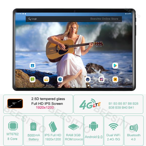 

new 10 inch tablets octa core 3gb ram 64gb rom 4g lte dual sim card 5g wifi android 9.0 1920*1200 ips type-c usb android tablets