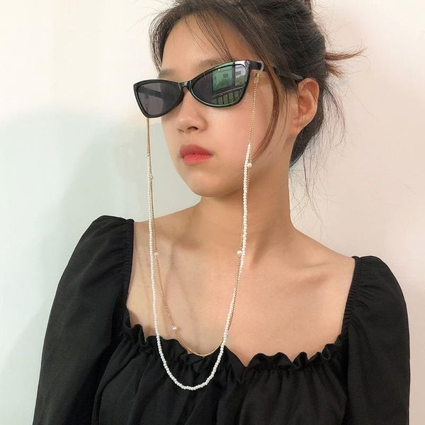 

sunglasses frames ornament all-match street double-layer beaded female fashion handmade imitation pearl chain eyeglasses, Silver