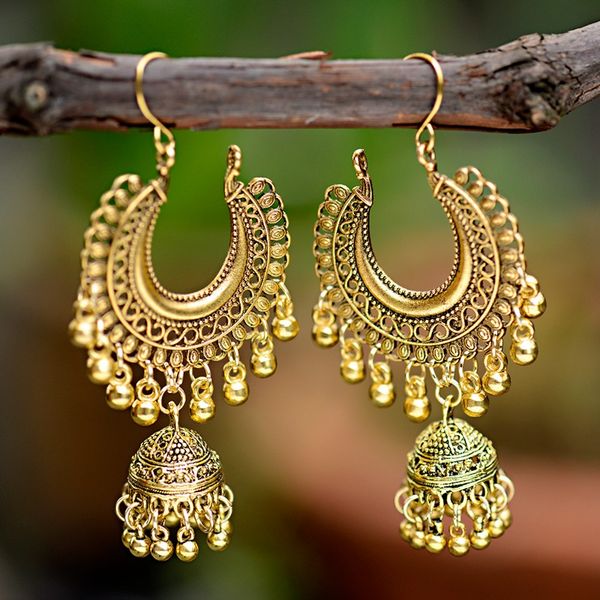 

anqi gypsy jewelry gold small bells long tassel drop earring handmade boho ethnic vintage dangle earrings for women, Silver