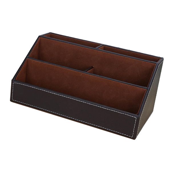 

1x portable desk organizer box pu leather office home storage pen holder box