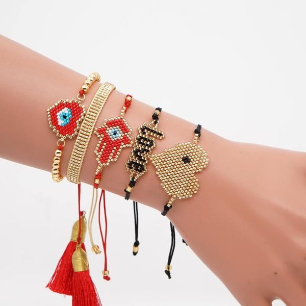 

go2boho miyuki turkish evil eye bracelet women tassel pulsera mujer 2020 heart fatima hamsa hand bracelets handmade, Golden;silver
