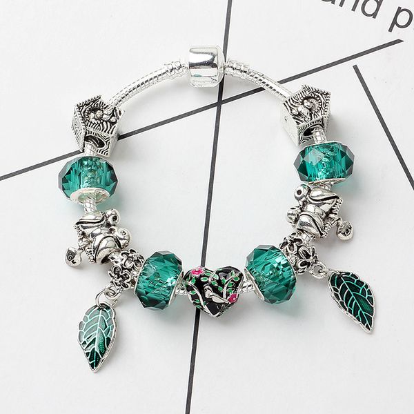 

charm bracelets bird green leaf luxury diy beads crystal bracelet & bangle brand women unique for jewelry gift, Golden;silver