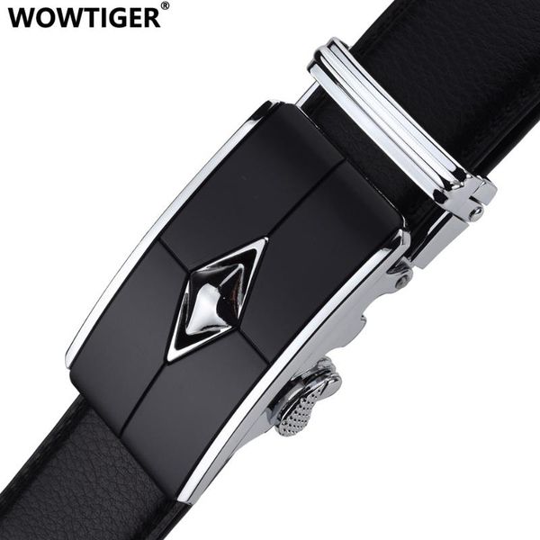 

wowtiger silver color rhombus black 35mm cowhide leather automatic buckle male belts for men brand mens belt, Black;brown