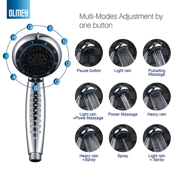 

bathroom shower heads olmey 9-functions high pressure adjustable hand held head with hose for the ultimate experience 21003