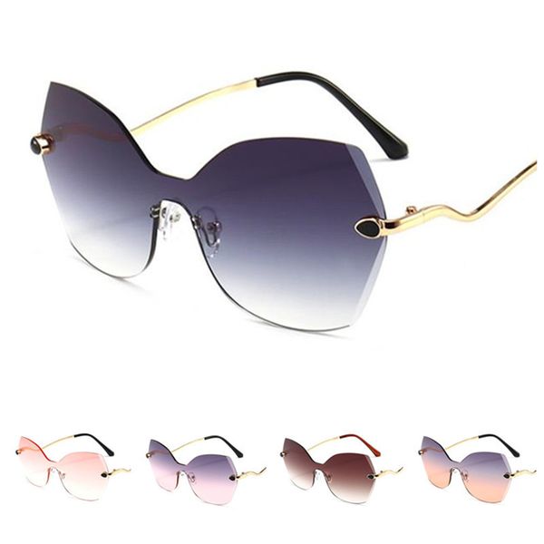 

fashion women rimless sunglasses siamese lens sun glasse goggles anti-uv spectacles gradient color eyeglasses ornamental a, White;black