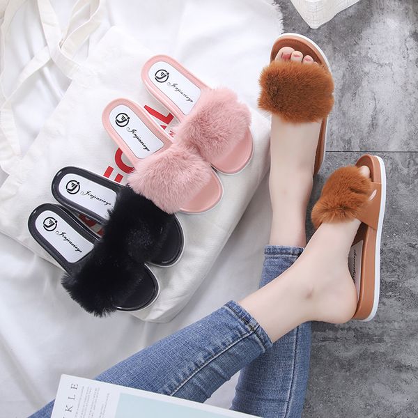 

2020 summer new plush slippers home wear non-slip flat slippers women fashion slippers dhl, Black