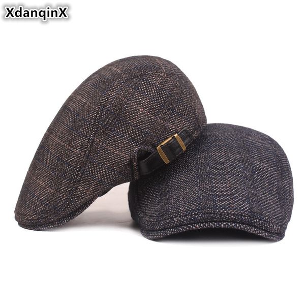 

xdanqinx men's warm berets 2020 new winter men cotton velvet thick tongue caps brands cap adjustable head size dad's winter hat, Blue;gray