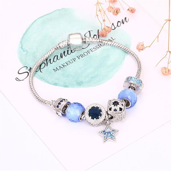 

blue five-pointed star women's bracelet diy copper beaded bracelet for women original open decoration jewelry love gift, Black