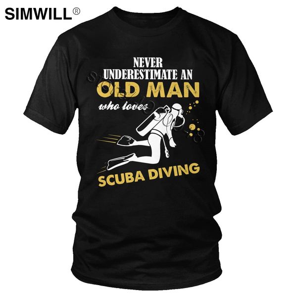 

never underestimate an old man who loves scuba diving t-shirt men cotton short sleeve tshirt dive quote tee for diver lover gift