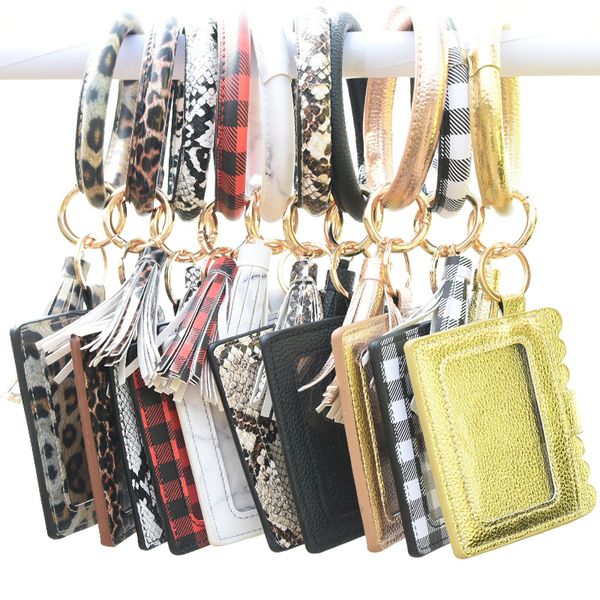 

fashion leopard snakeskin plaid clutch keychain big o wristlet bracelet tassel credit cards wallet keyrings wristlet bangle kimter-b332f