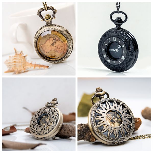 

new large lead black double display roman vintage pocket watch quartz 47mm necklace women korean edition sweater chain fashion watch, Slivery;golden