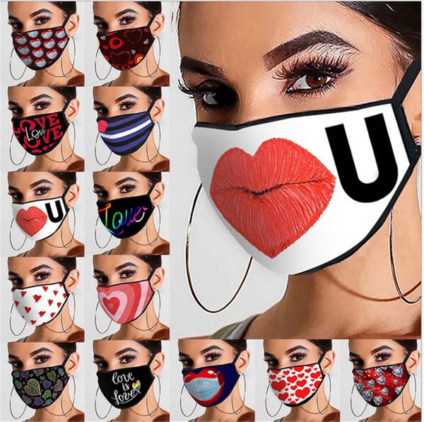 

valentine's day love heart print face masks women designer face mask cotton dustproof protective mouth muffle covering gauze mask e1216
