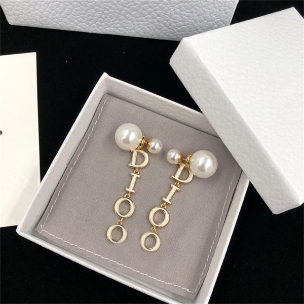

85% off factory clearance family's same size pearl oil dripping long face searching earrings female silver needle, Golden