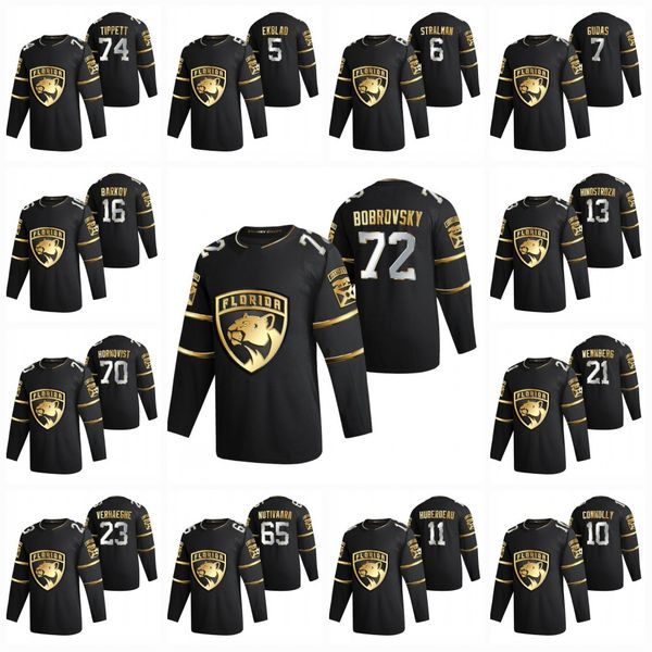 

youth patric hornqvist sergei bobrovsky florida panthers 2021 black golden edition barkov erik haula aaron ekblad hoffman keith jersey, Black;red
