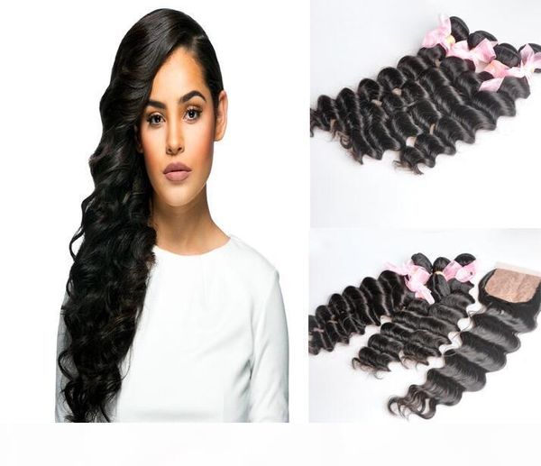 

peruvian loose deep wave virgin hair weave remy human hair extensions 4pcs lot natural color no shedding tangle can be dyed bleached, Black