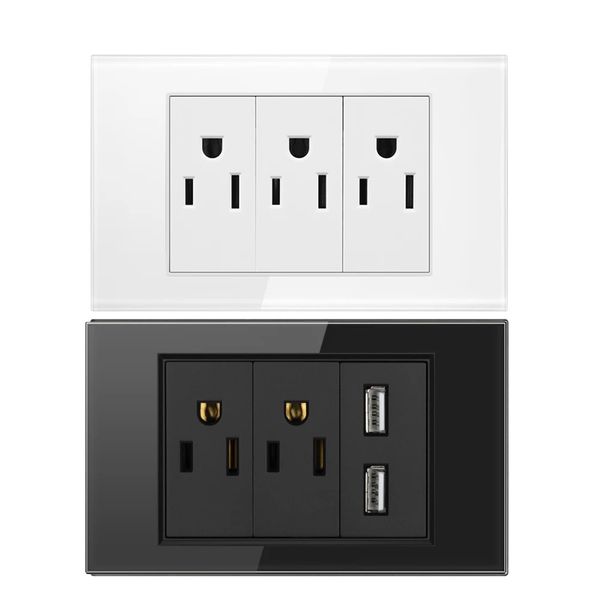 Elektrische Steckdose, doppelter Netzkabelstecker/dreifache 2/3-polige Steckdosen mit Glasplatte, US-Modularmontage, Dual-USB-Port, Ladegerät, Adapter, Verlängerungssteckdose mit