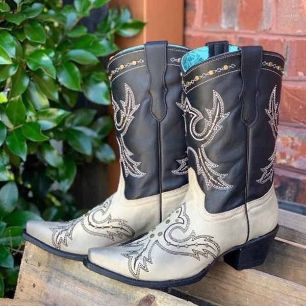 

women boots 2020 new fashion women shoes plus size stitching knight boots corral black bone embroidery studs ladies sewing1