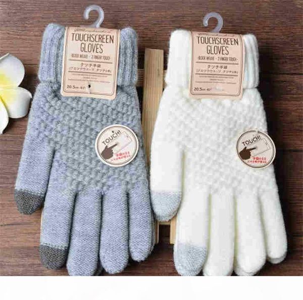 

winter touch screen gloves women men warm stretch knit mittens imitation wool full finger guantes female crochet luvas thicken t590, Blue;gray