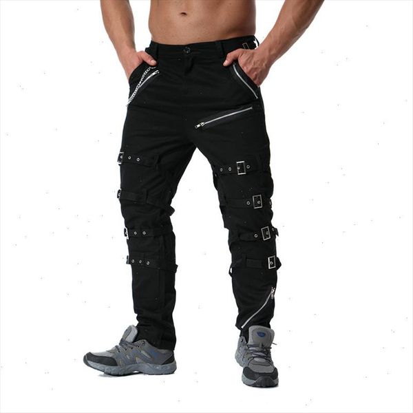 

metal decoration zippers cargo pants hip hop jogger high street sweatpants drop shipping abz183, Black