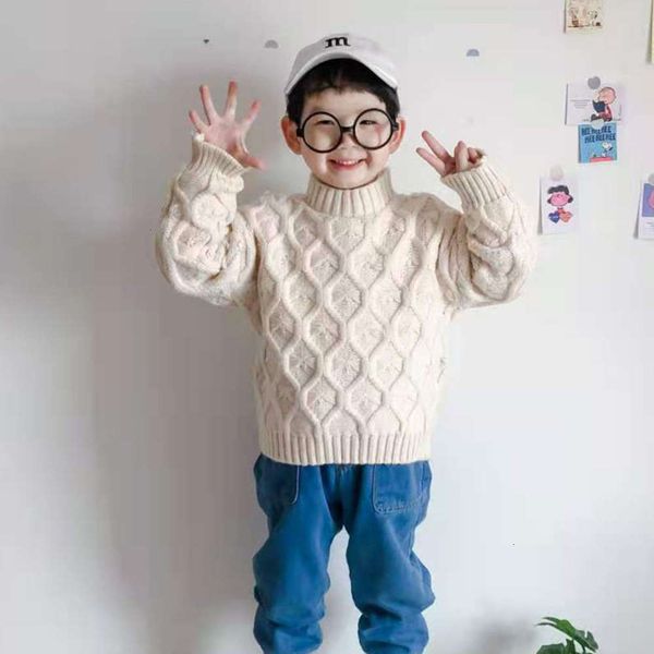 

autumn winter 2020 korean boys' children's solid color twist half high collar plush thickened cashmere sweater top, Blue