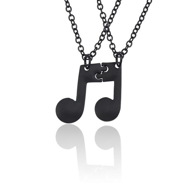 

chains fashion note necklace 2 piece set personality music friendship stitching pendant for women friend bff couple gift, Silver