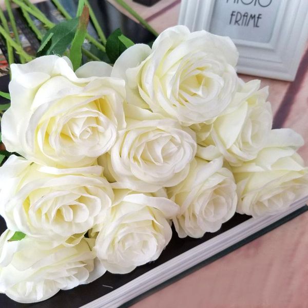 

decorative flowers & wreaths 10pcs artificial rose wedding party or birthday gift simulation fake silk cloth flower bride bouquet home