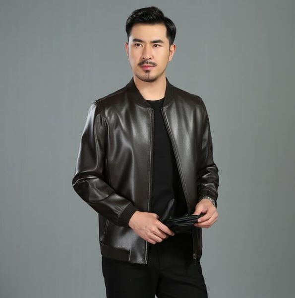 

men's fur & faux mens leather jacket slim baseball collar motorcycle coat men autumn jackets middle-aged clothes jaqueta de couro stree, Black