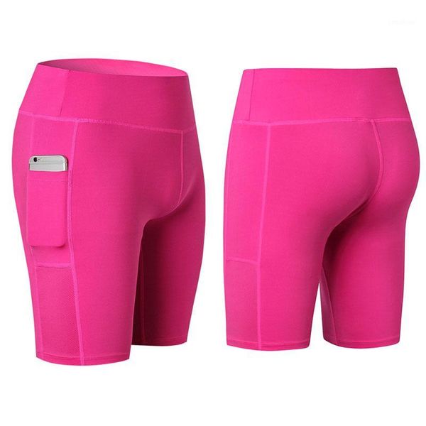 

women pocket yoga shorts women compression gym fitness tights running legging outdoor sports short trousers, White;red