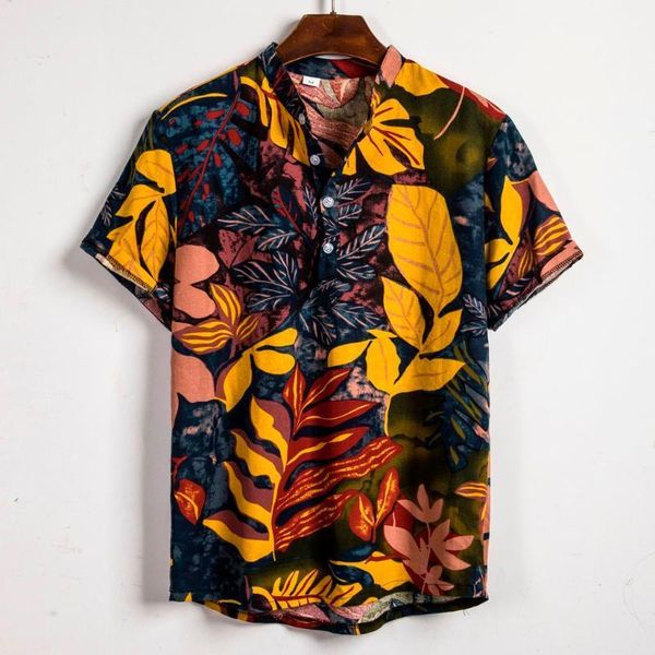 

mens hawaiian shirt retroethnic short sleeve casual cotton linen printing streetwear blouse camisas hombre camisas hombre1, White;black