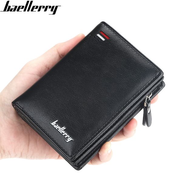 

factory wholesale men wallets simple joker vertical multi-card short wallet waterproof zipper folding pocket money solid color leather fashi, Red;black