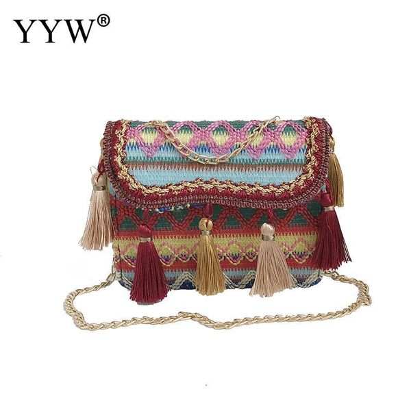 

folk-custom box bag new vintage geometric for teenage girl tassels clutches bag purse and handba crossbody 2020
