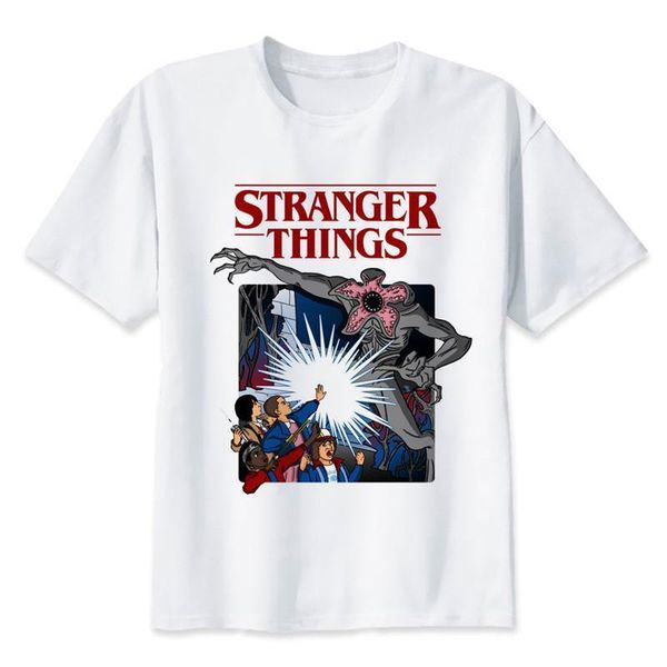 

новейшие незнакомые вещи на заказ печать мультфильм футболка demogorgon с коротким рукавом белая забавная печать рубашка, White