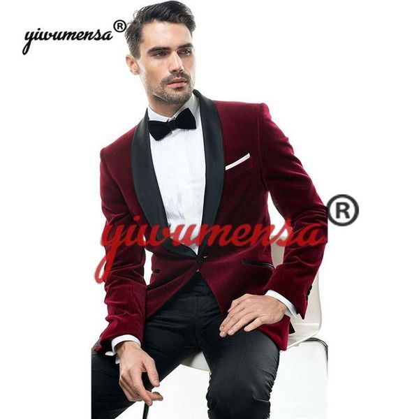 

black shawl lapel wine red men suits for wedding 2020 custom made costume homme mariage formal skinny mens suits with pants, White;black