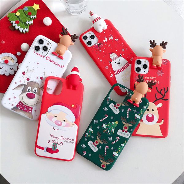 

cute 3d doll cartoon christmas santa reindeer tree soft case for iphone 12 pro max phone cases 11 pro max x xs xr 7 8plus cover coque iphone