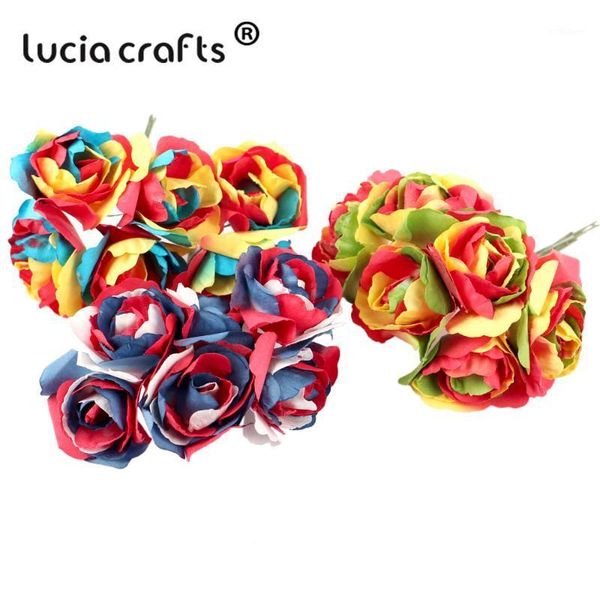 

6pcs/1bundle rose artificial flowers colorful paper flower head and branch bouquet wedding home flowers decor a11101